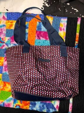 Tommy Hilfiger Navy Red Geo-Pattern Tote with Blue Handles
